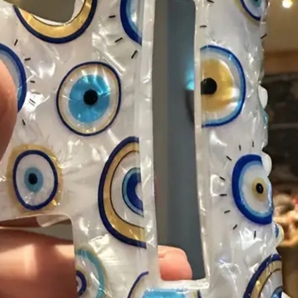 Evil Eye Hand-Painted Mother of Pearl/Opal/White Turquoise Blue Hair Claw Clip - Picture 5 of 8